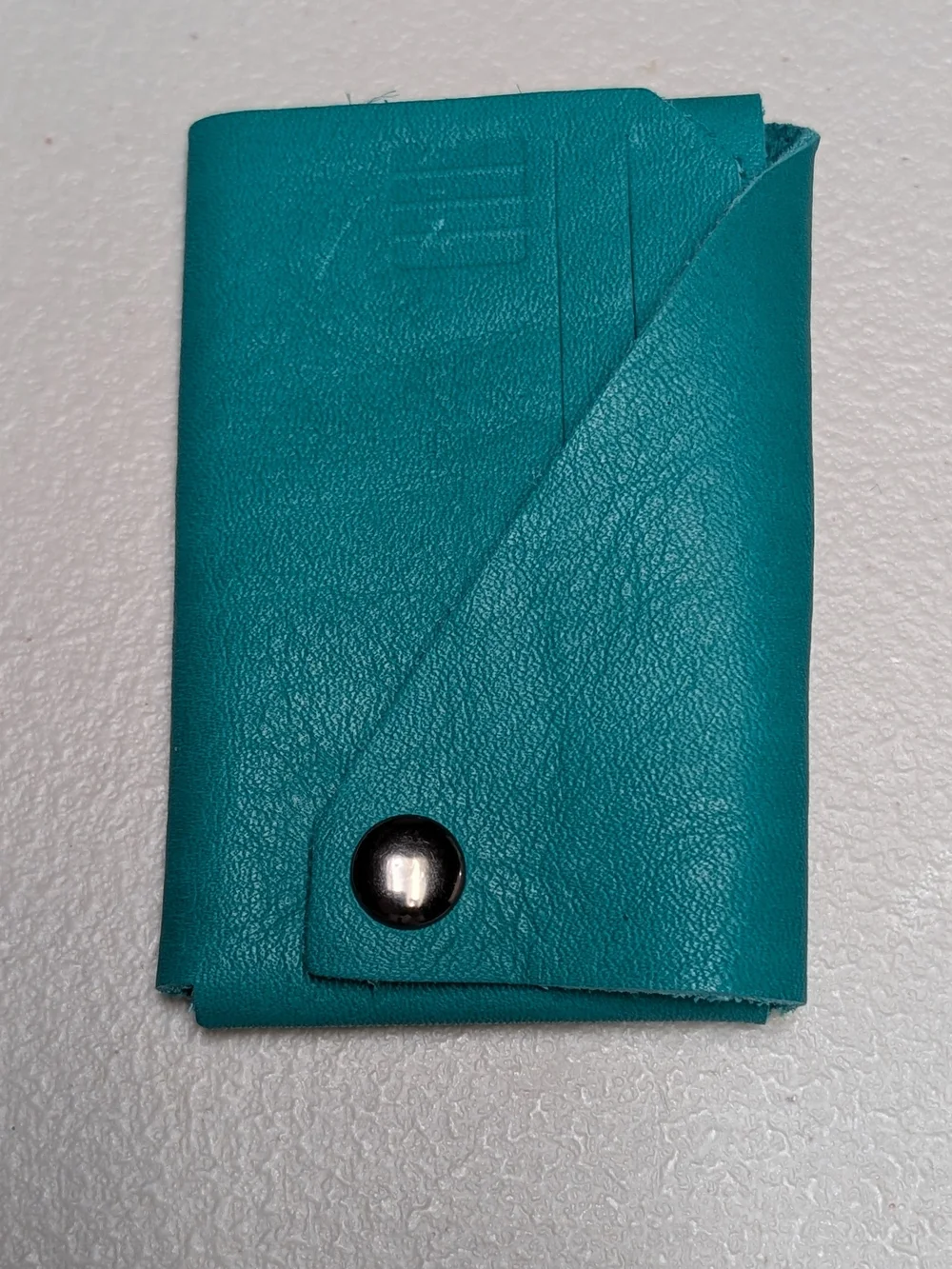 Slim Teal Leather Origami Card Wallet with Snap Closure